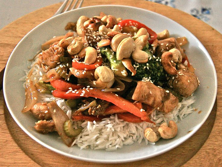 Cashews can be used extensively in savory dishes such as this stir-fry