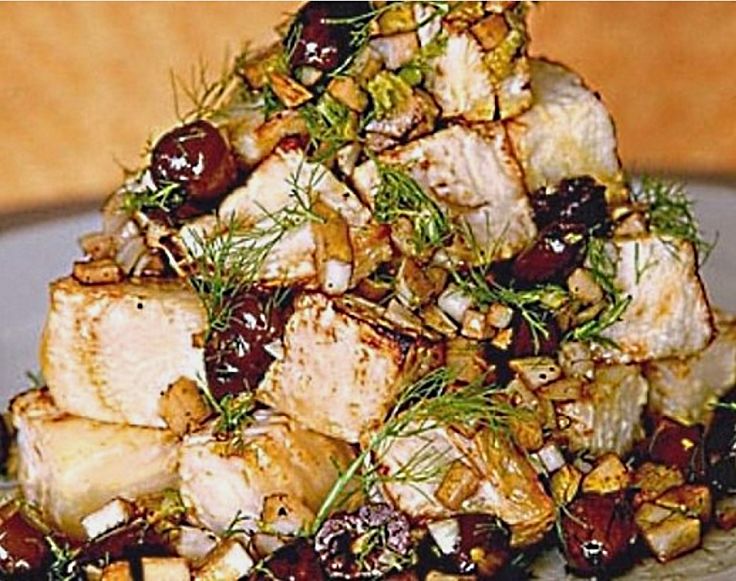 Baked celeriac with olives and feta cheese squares