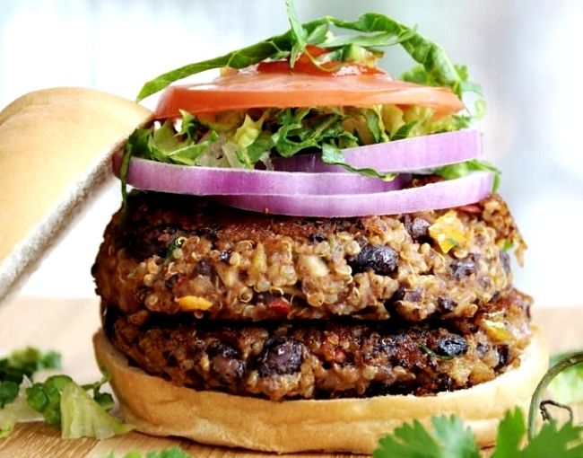 Vegan Spicy Black Bean Quinoa Burger with Flaxseeds