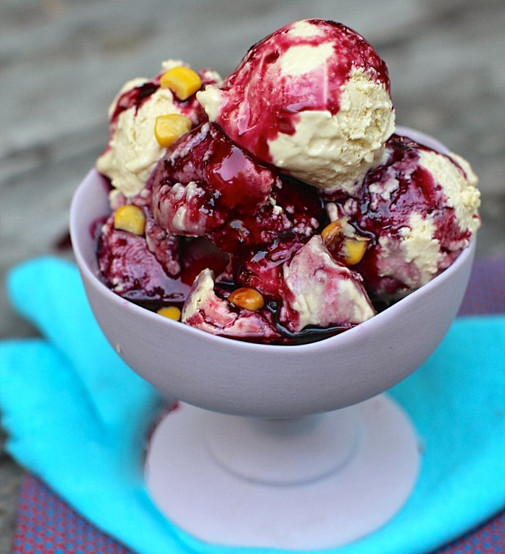Ice Cream with Sweet Corn and Fresh Mulberry Compote - what a treat.