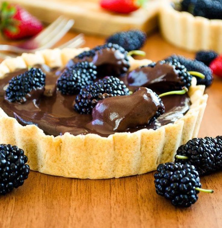 Chocolate Tart with sweet fresh Mulberry fruit - delightful combination.