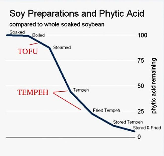 Tempah has lower levels of phytic acid that is not affected by heating and boiling used to prepare tofu.